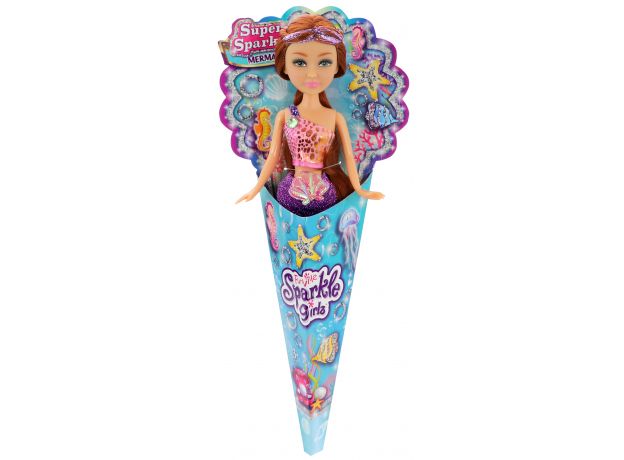 عروسک قیفی پری دریایی Sparkle Girlz مدل Mermaid (با دامن بنفش), image 