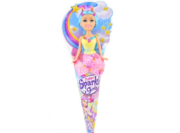عروسک قیفی یونیکورن Sparkle Girlz مدل Rainbow Unicorn (با موی آبی), image 