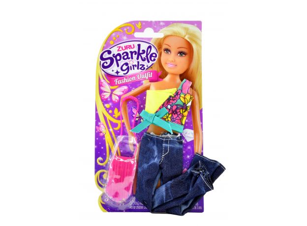 لباس عروسک 26 سانتی Sparkle Girlz (تاپ زرد و شلوار جین), image 