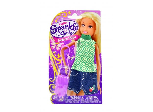 لباس عروسک 26 سانتی Sparkle Girlz (تاپ سبز و دامن جین), image 