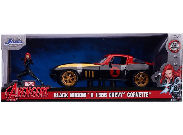 ماشین فلزی شورلت مدل Corvette به همراه فیگور بیوه سیاه با مقیاس 1:24, image 2