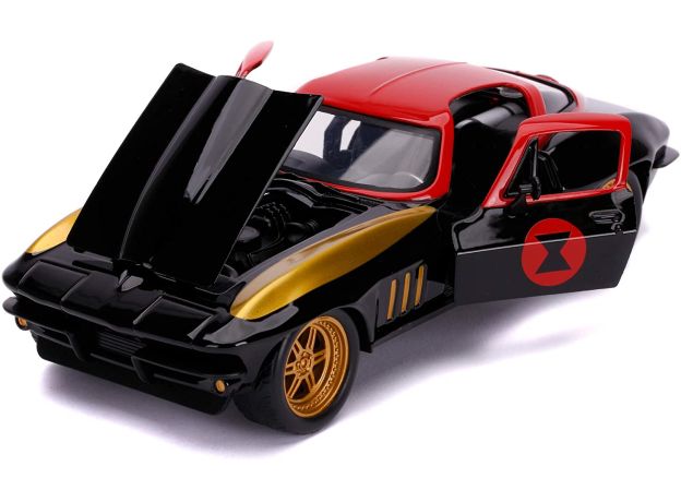 ماشین فلزی شورلت مدل Corvette به همراه فیگور بیوه سیاه با مقیاس 1:24, image 4