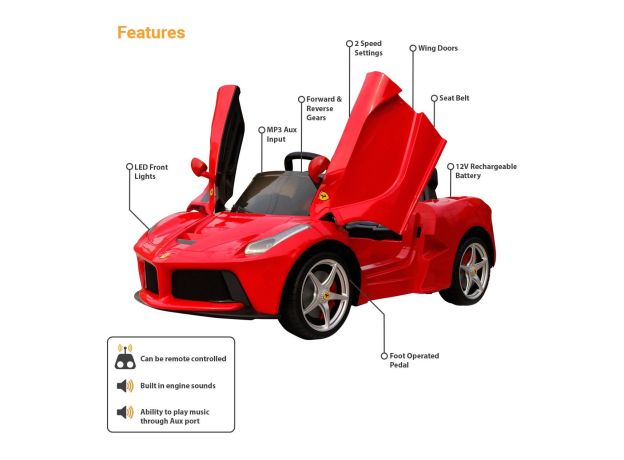 ماشین شارژی سواری دو سرعته راستار Rastar مدل لافراری LaFerrari (قرمز), تنوع: 82700-Red, image 3